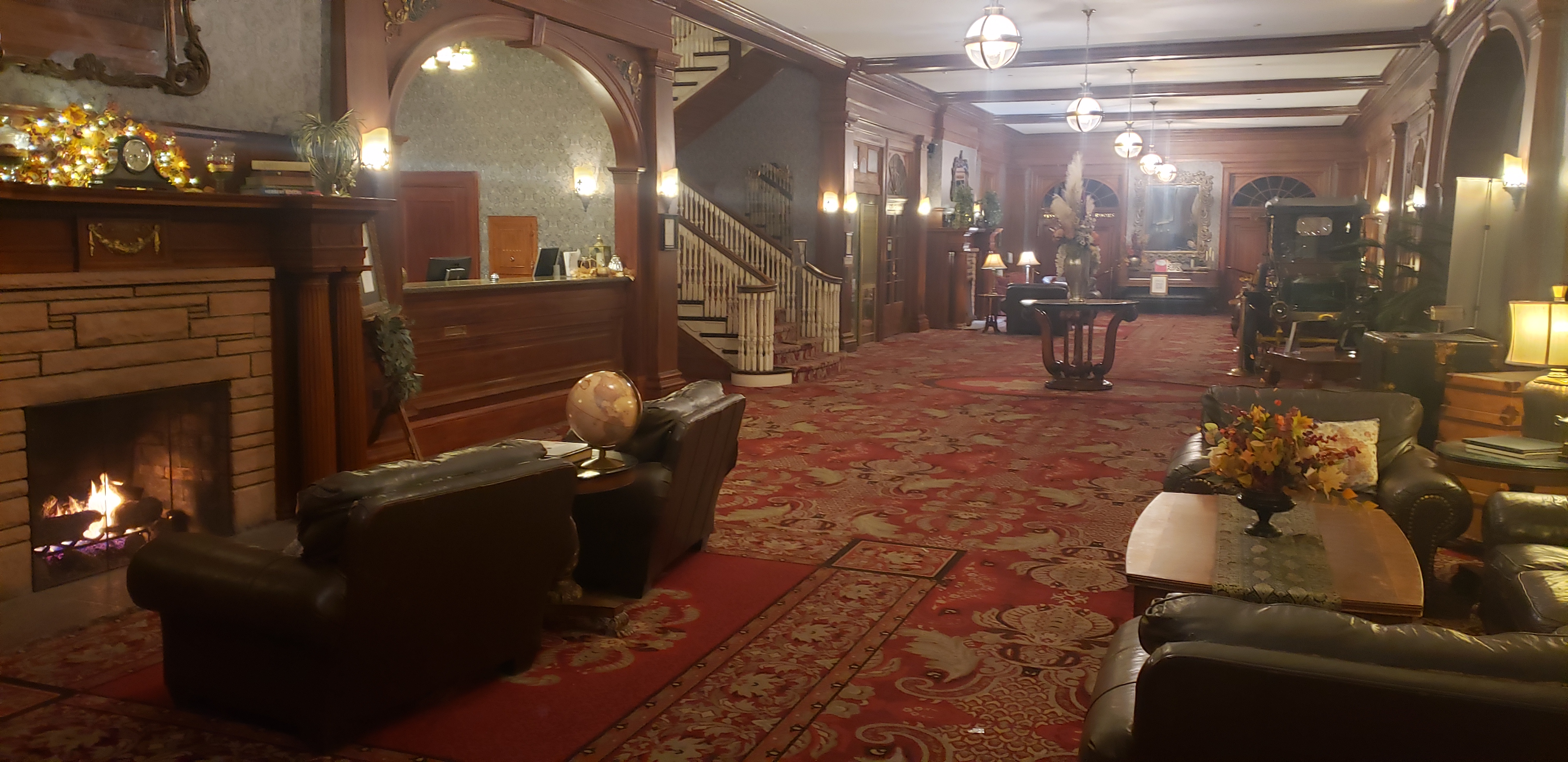Inside the hotel lobby during the middle of the night